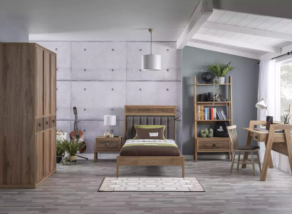 Jugendbett Schlafzimmermöbel Holzbett Komplette Bett Braun Set 5tlg
